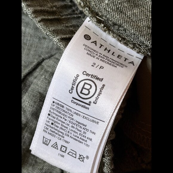 Athleta Pants 2 Petite Womens Green 100% Linen Cropped Elastic Waist - Picture 9 of 9